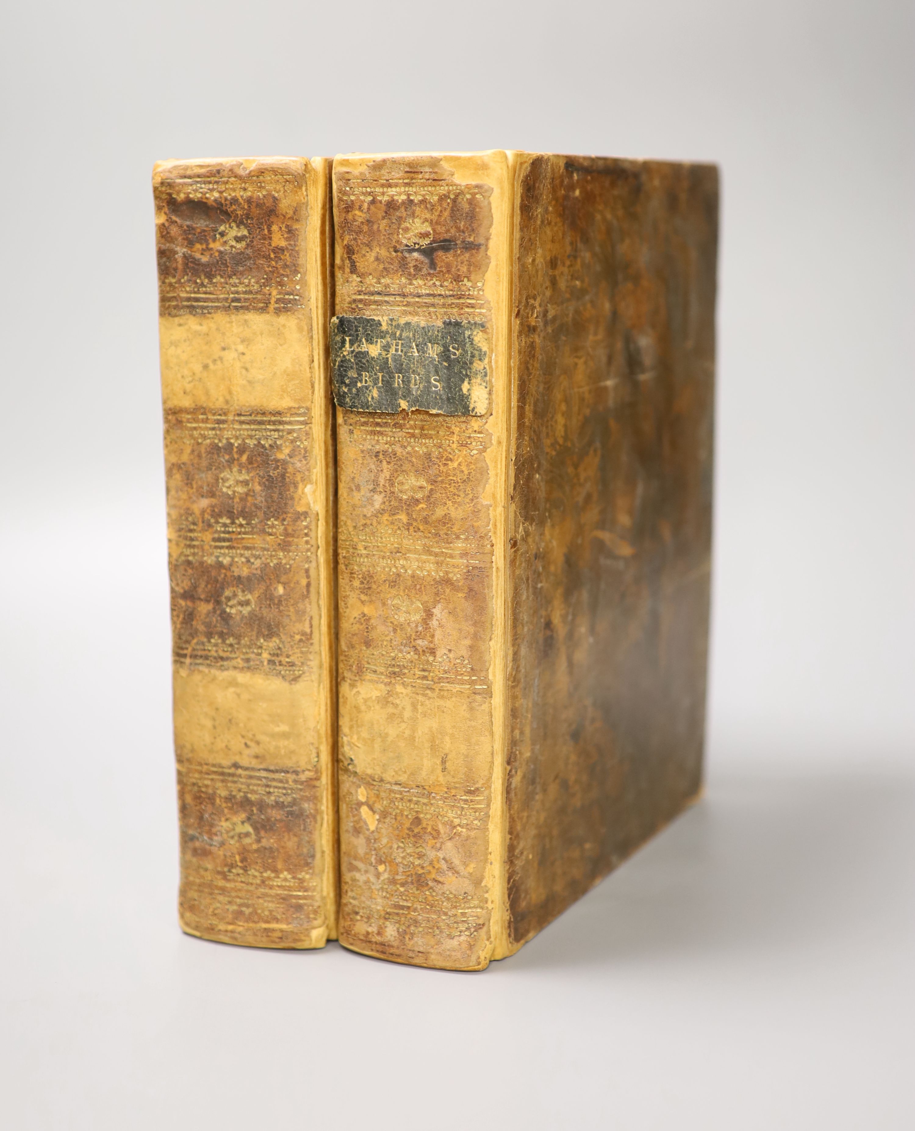 Latham, John - A General Synopsis of Birds, qto, calf, Vol. 3, pt. 1, 1785, and - Supplement to the General Synopsis of Birds, each with uncoloured engraved plates, titling and vol number labels lacking or loose, Leigh a